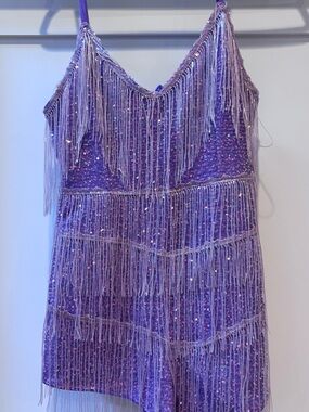 Vintage Lavender Sequin Fringe V-Neck Women's Dress